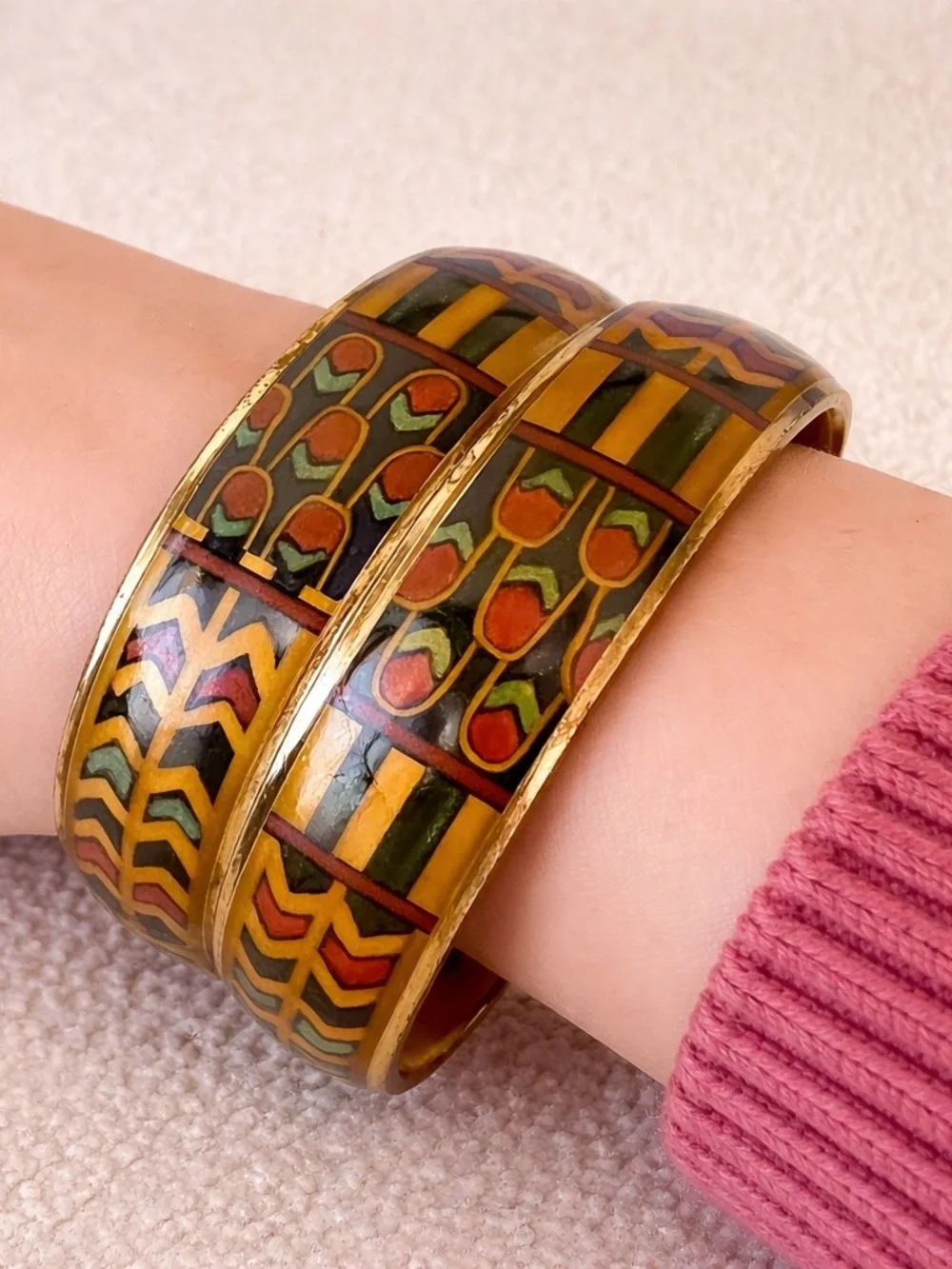 Set Two Bangle Bracelet in Mustard and Olive